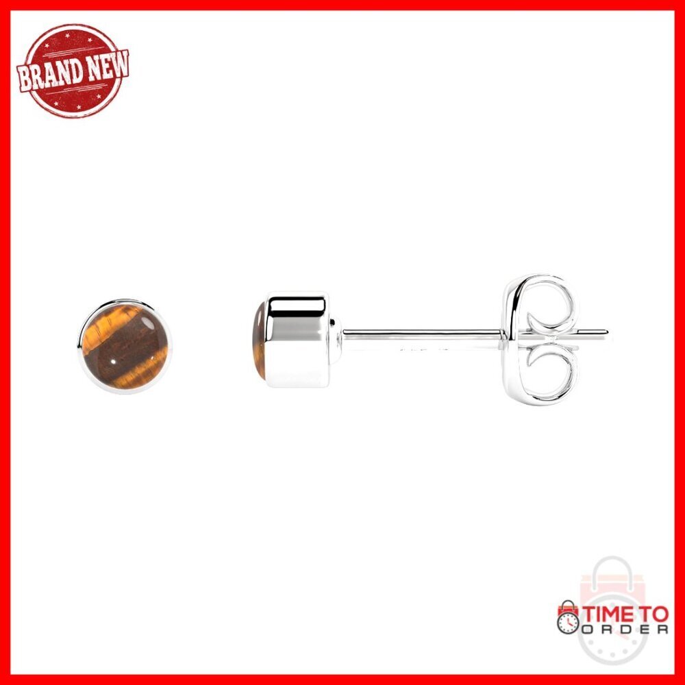 Sterling Silver Tigers Eye Stud Earrings, June Birthstone Gift